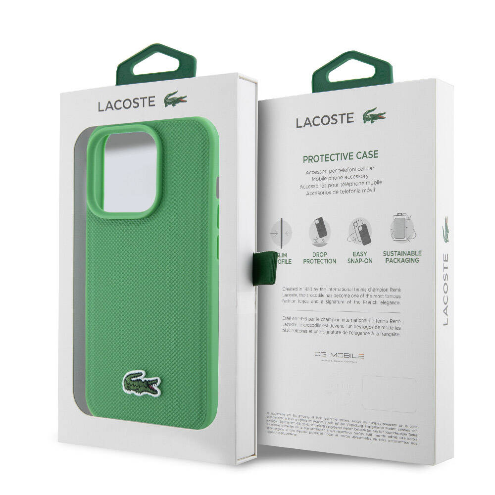 Apple iPhone 15 Pro Max Kılıf Lacoste Orjinal Lisanslı PU Pike Desenli Arka Yüzey İkonik Timsah Dokuma Logolu Kapak Kırmızı