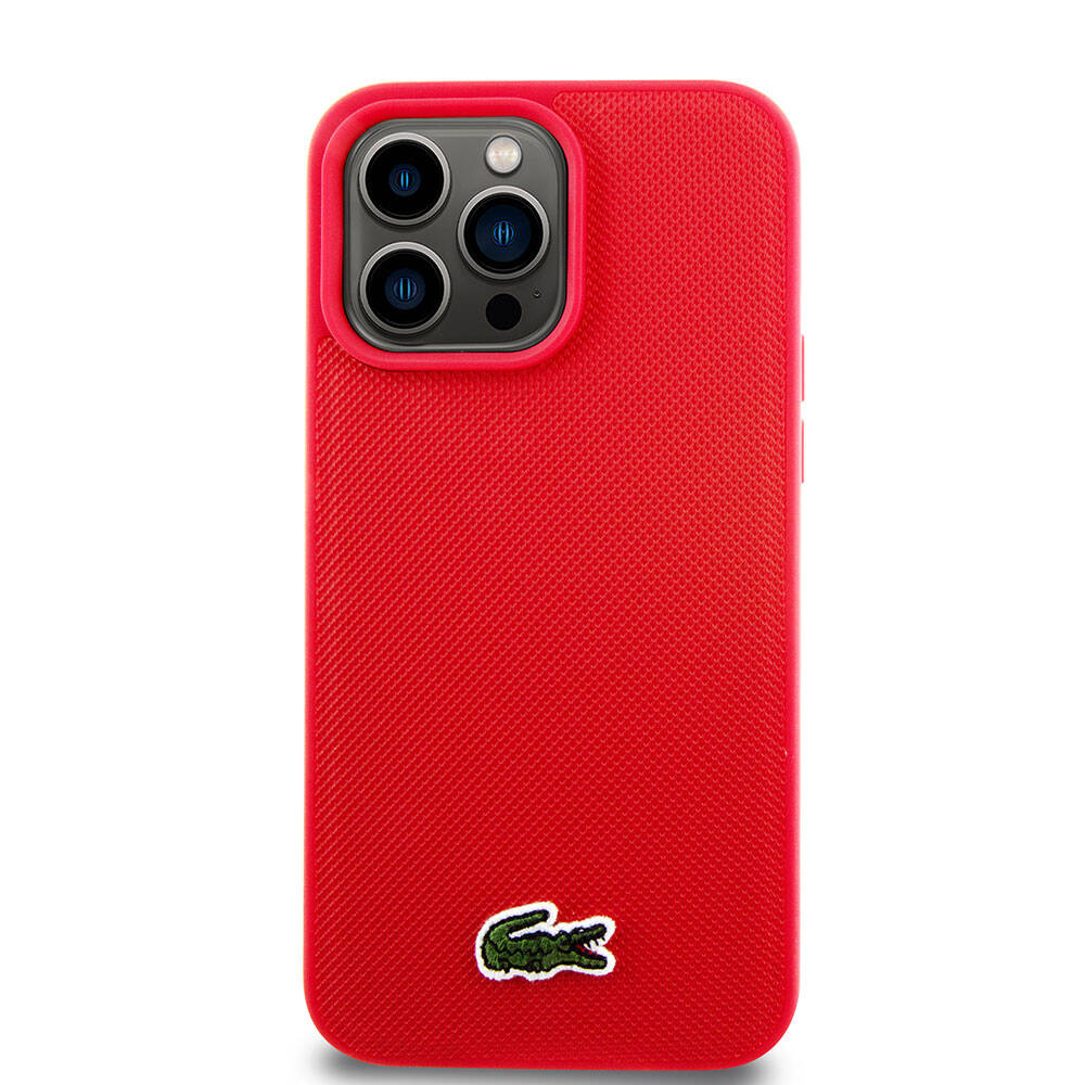 Apple iPhone 15 Pro Max Kılıf Lacoste Orjinal Lisanslı PU Pike Desenli Arka Yüzey İkonik Timsah Dokuma Logolu Kapak Lacivert