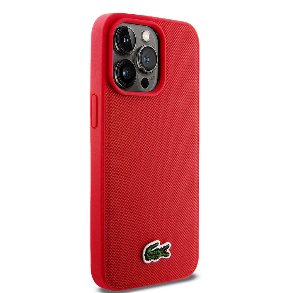 Apple iPhone 15 Pro Max Kılıf Lacoste Orjinal Lisanslı PU Pike Desenli Arka Yüzey İkonik Timsah Dokuma Logolu Kapak Siyah