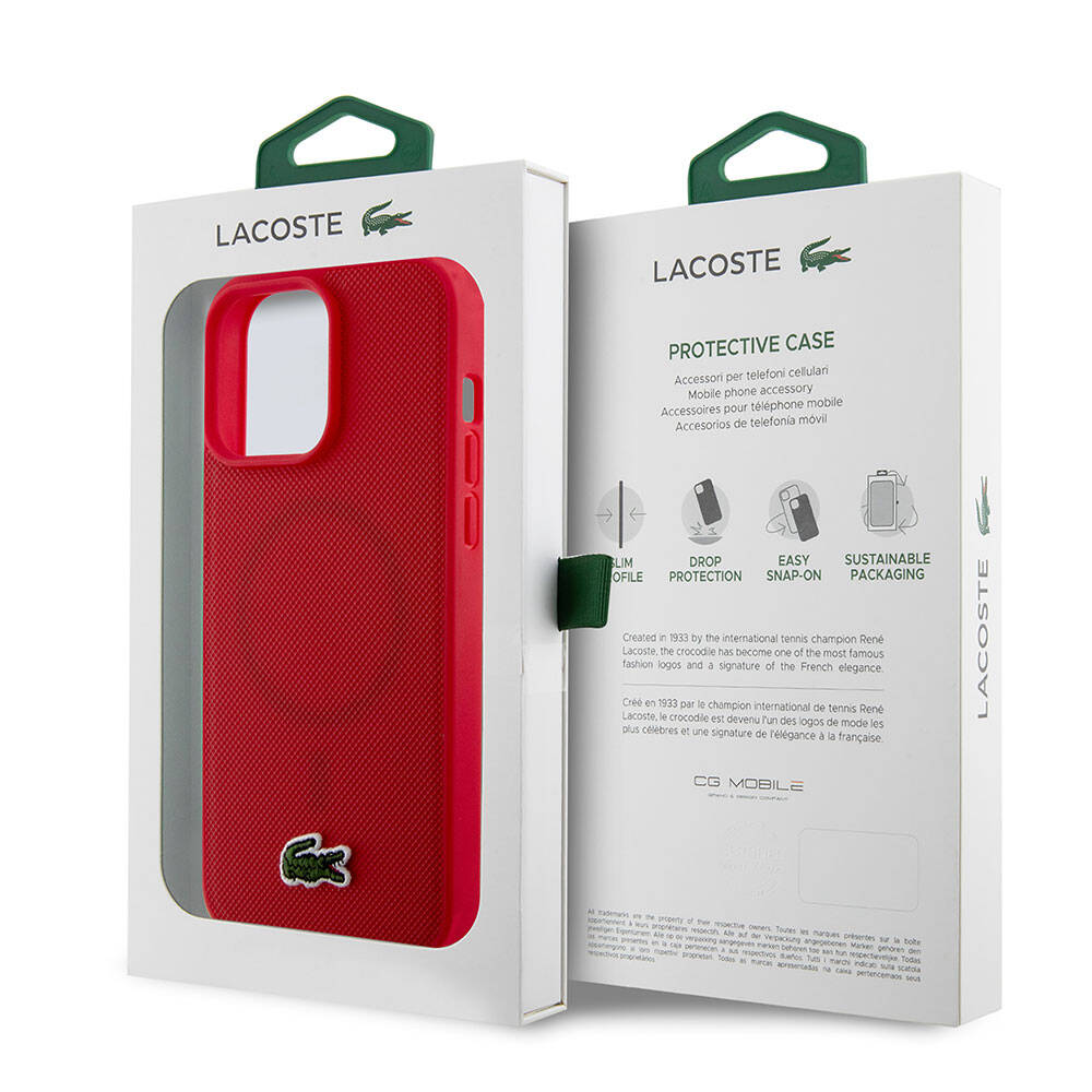 Apple iPhone 15 Pro Max Kılıf Lacoste Orjinal Lisanslı PU Pike Desenli Arka Yüzey İkonik Timsah Dokuma Logolu Kapak Lacivert