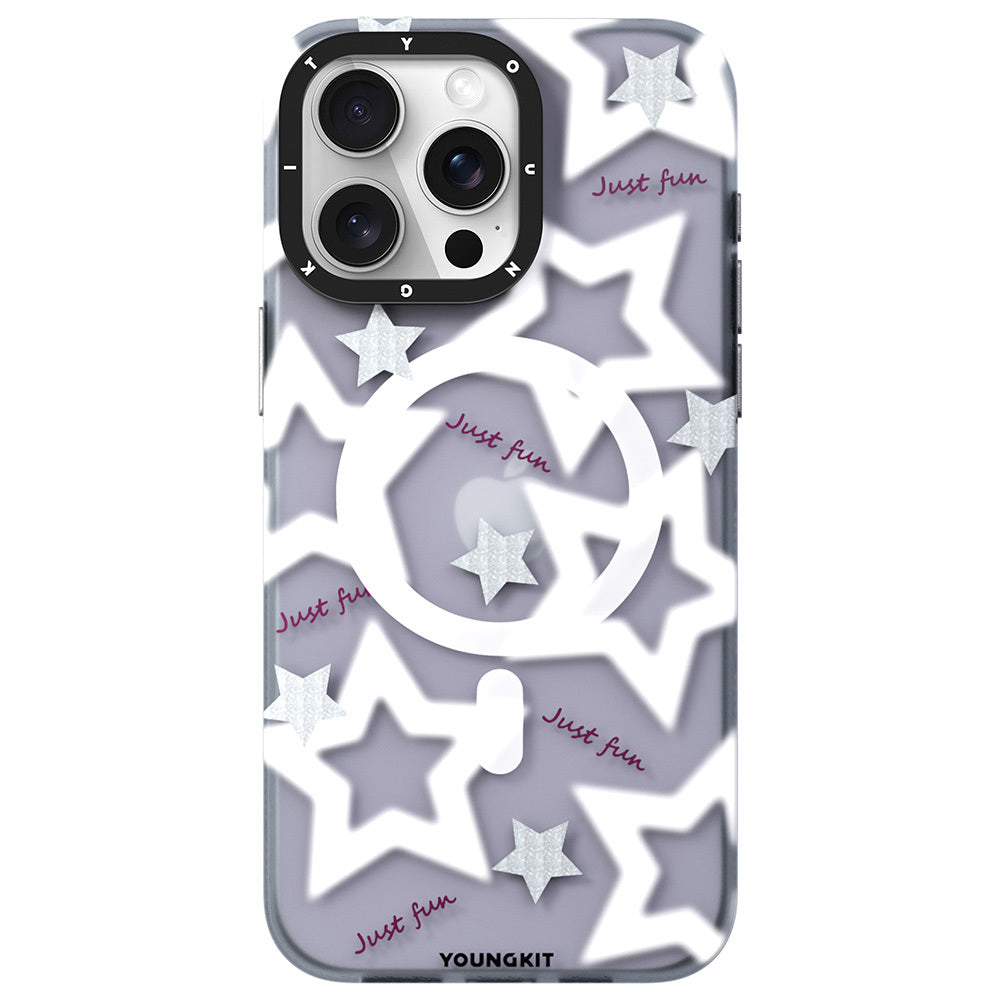 Apple iPhone 15 Pro Max Kılıf M-safe Şarj Özellikli Airbagli Çift Katmanlı Youngkit Star&Butterfly Serisi Kapak