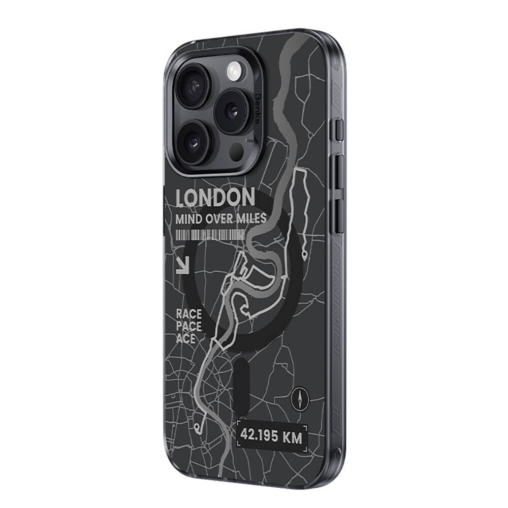 Apple iPhone 15 Pro Max Kılıf M-safe Şarj Özellikli Benks City Serisi Kapak Siyah-Turuncu