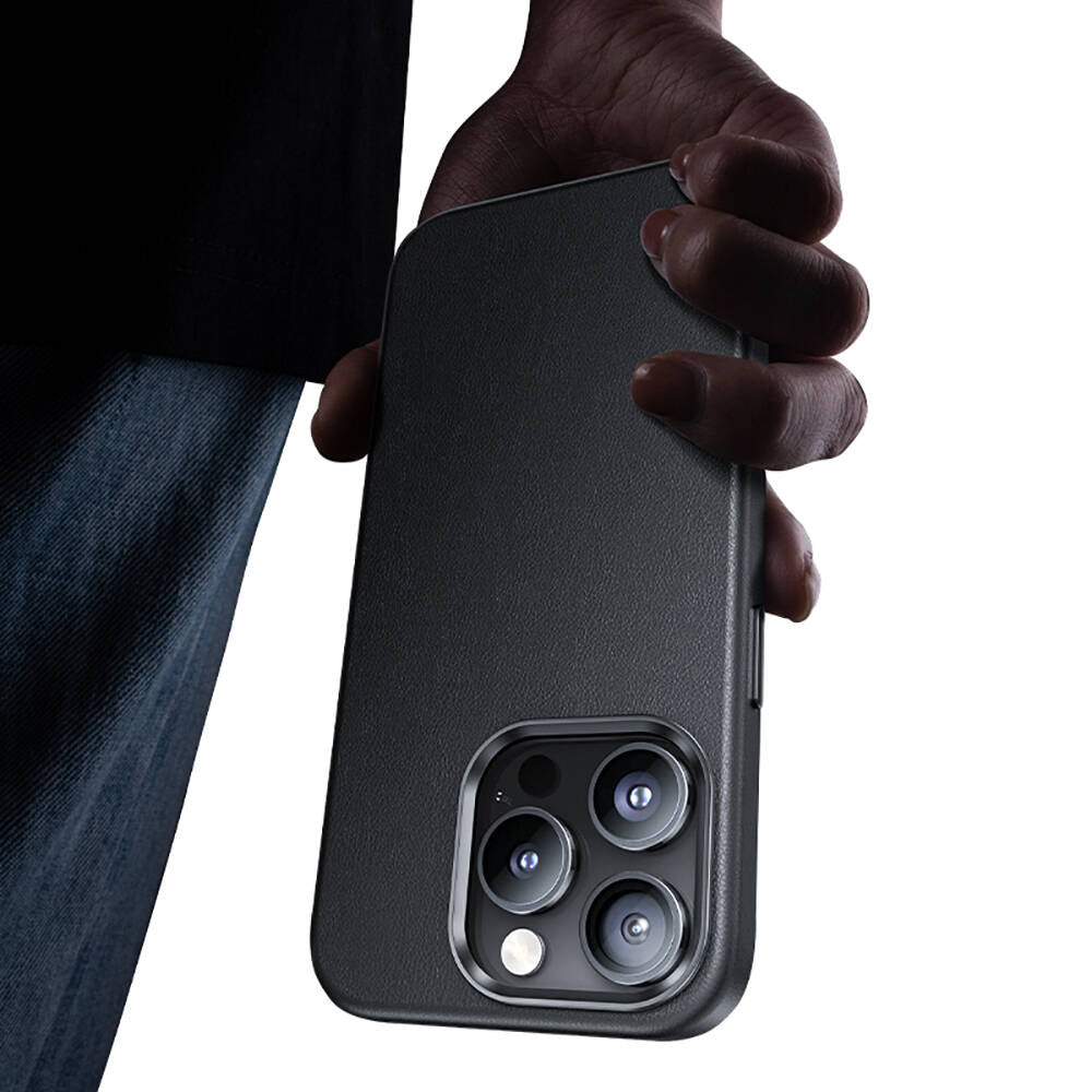 Apple iPhone 15 Pro Max Kılıf M-safe Şarj Özellikli Benks Vintage Leather Kapak Gri