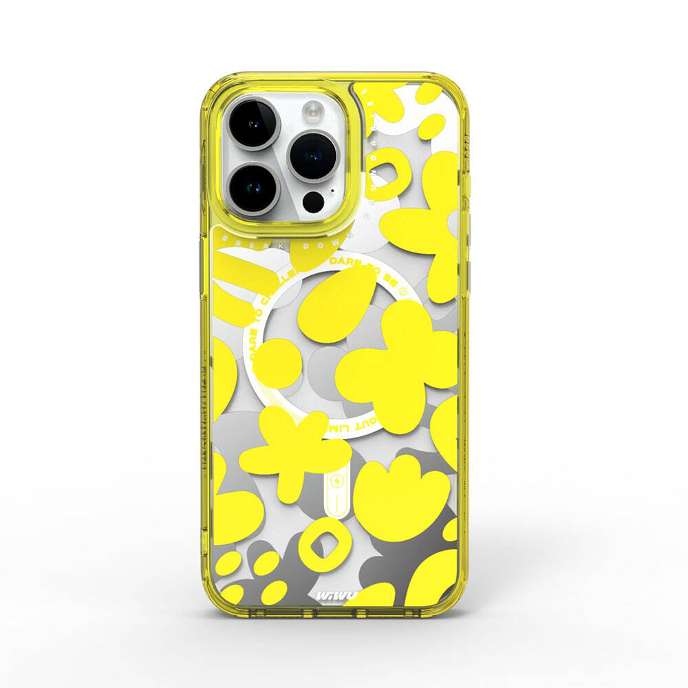 Apple iPhone 15 Pro Max Kılıf M-safe Şarj Özellikli Boya Desenli Wiwu Fluorescent G Serisi Kapak Sarı
