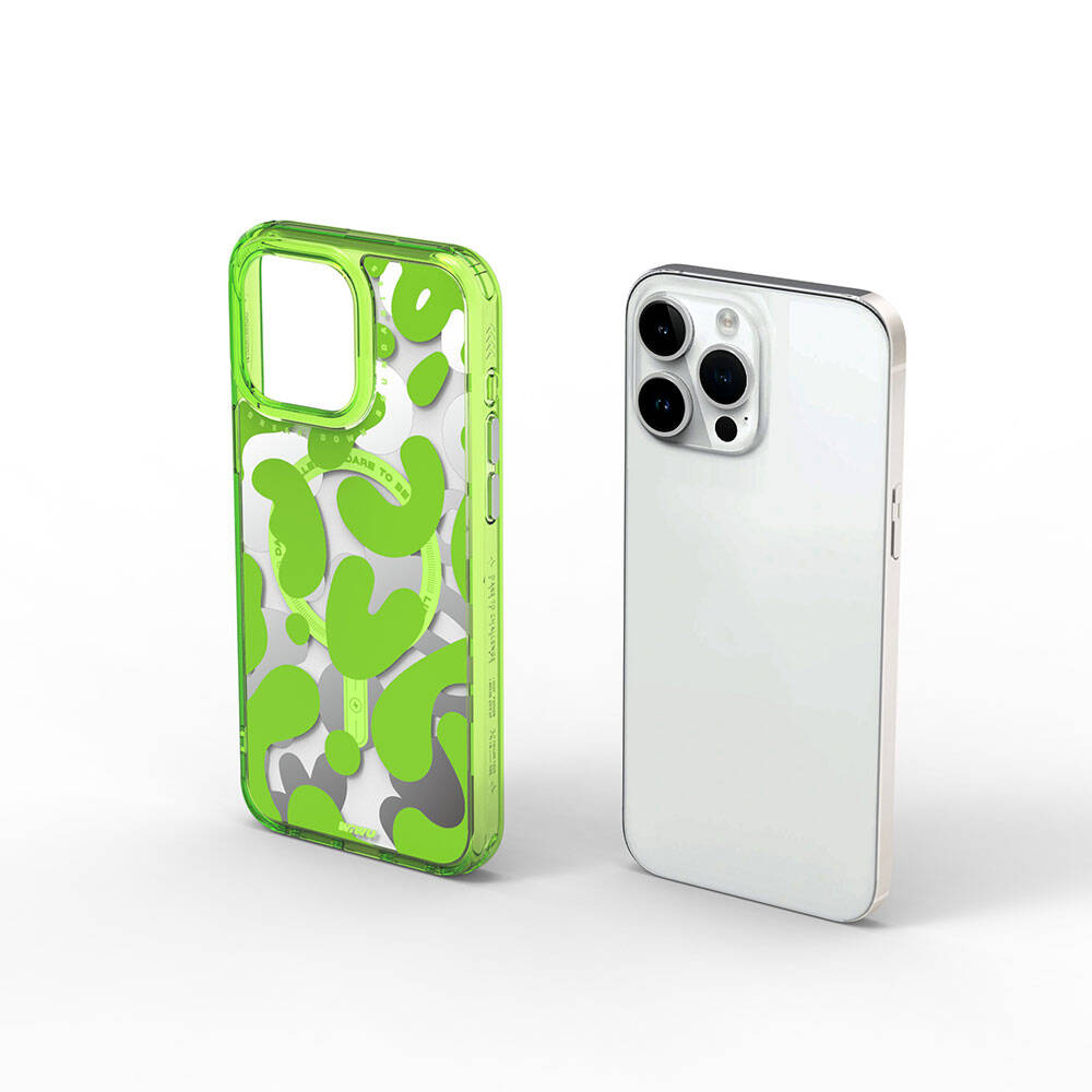 Apple iPhone 15 Pro Max Kılıf M-safe Şarj Özellikli Boya Desenli Wiwu Fluorescent G Serisi Kapak Mor