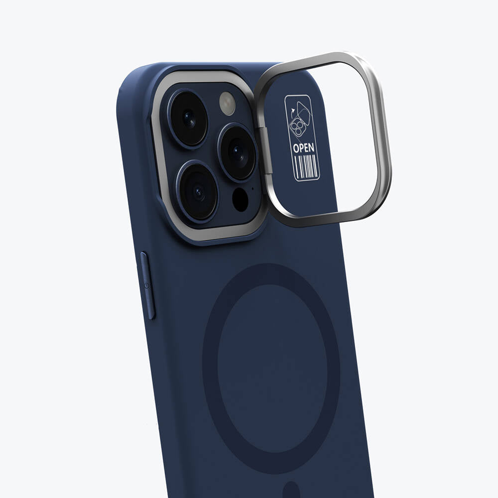 Apple iPhone 15 Pro Max Kılıf M-safe Şarj Özellikli Kamera Standlı Youngkit Bitty Cream Kapak Mavi