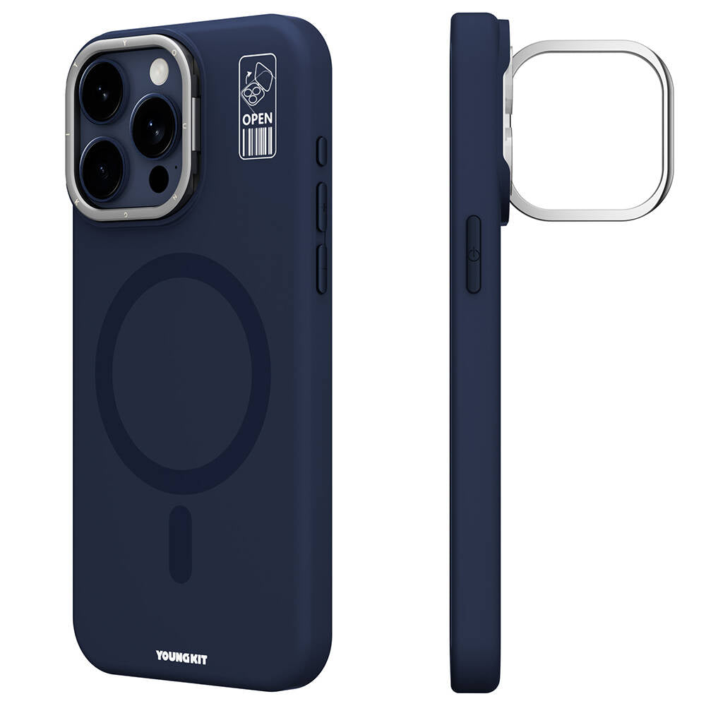 Apple iPhone 15 Pro Max Kılıf M-safe Şarj Özellikli Kamera Standlı Youngkit Bitty Cream Kapak Gri