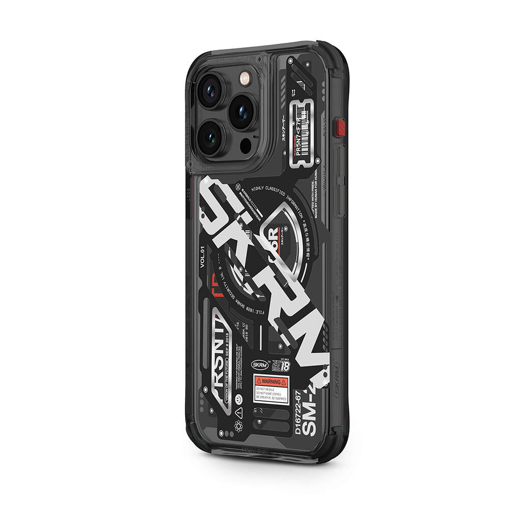 Apple iPhone 15 Pro Max Kılıf M-safe Şarj Özellikli Katmanlı Makine Temalı SkinArma Ekho Kapak Renksiz