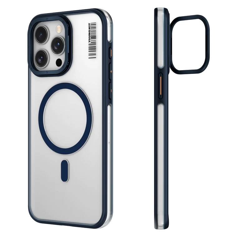 Apple iPhone 15 Pro Max Kılıf M-safe Şarj Özellikli Sararma Önleyici Youngkit Crystal Grid Kapak Gümüş