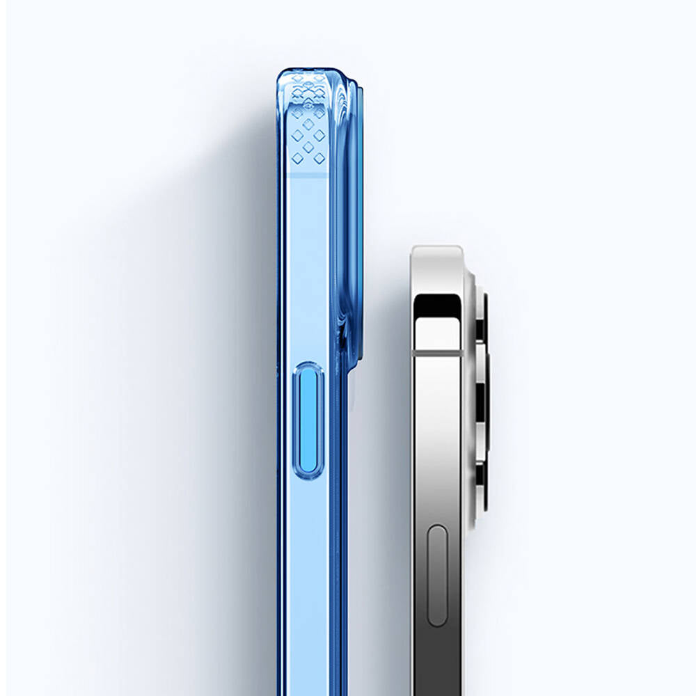 Apple iPhone 15 Pro Max Kılıf M-safe Şarj Özellikli Saydam Arka Yüzey Recci Crystal Color Serisi Kapak Mavi