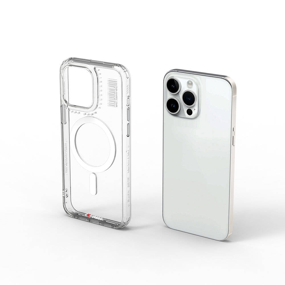 Apple iPhone 15 Pro Max Kılıf M-safe Şarj Özellikli Şeffaf Transparan Wiwu Turkey D Serisi Kapak Renksiz