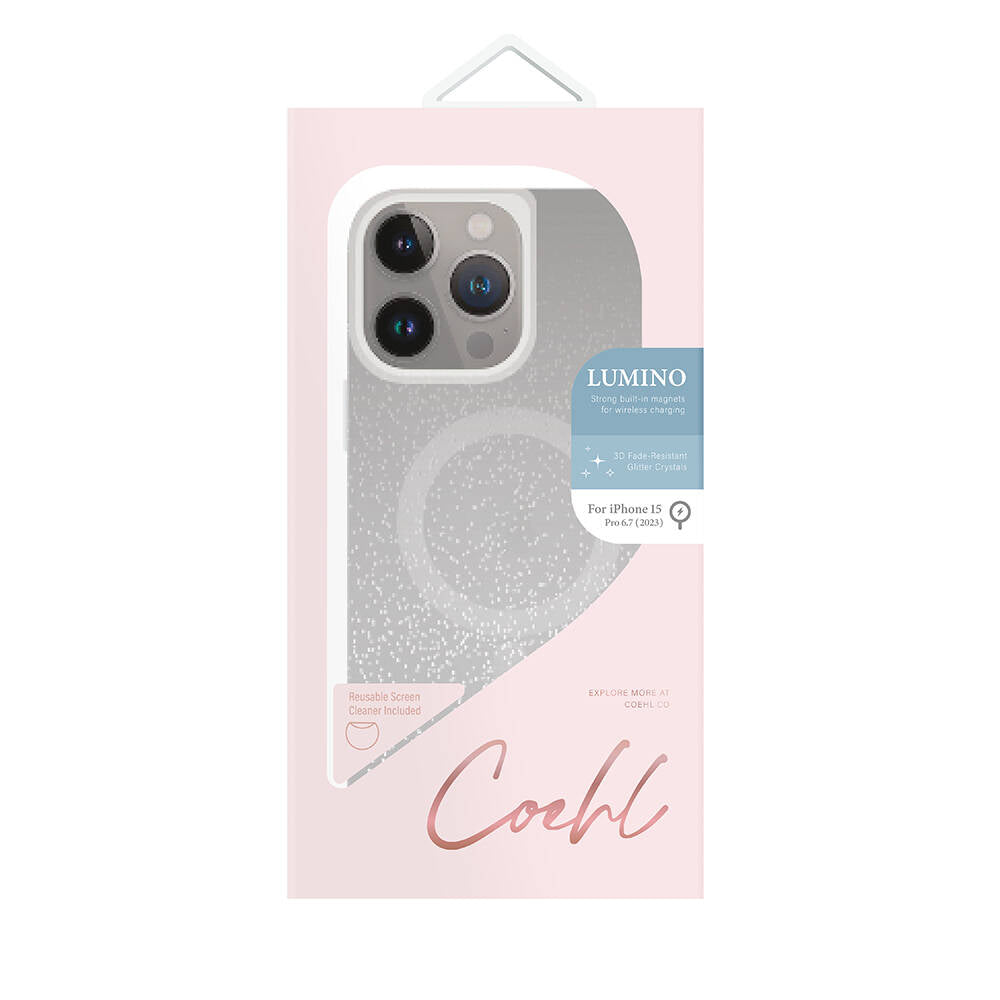 Apple iPhone 15 Pro Max Kılıf M-safe Şarj Özellikli Simli Arka Yüzey Coehl Lumino Kapak Mavi