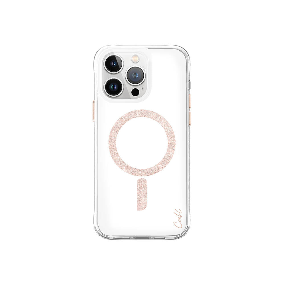 Apple iPhone 15 Pro Max Kılıf M-safe Şarj Özellikli Simli Magnetik Coehl Glace Kapak Rose Gold