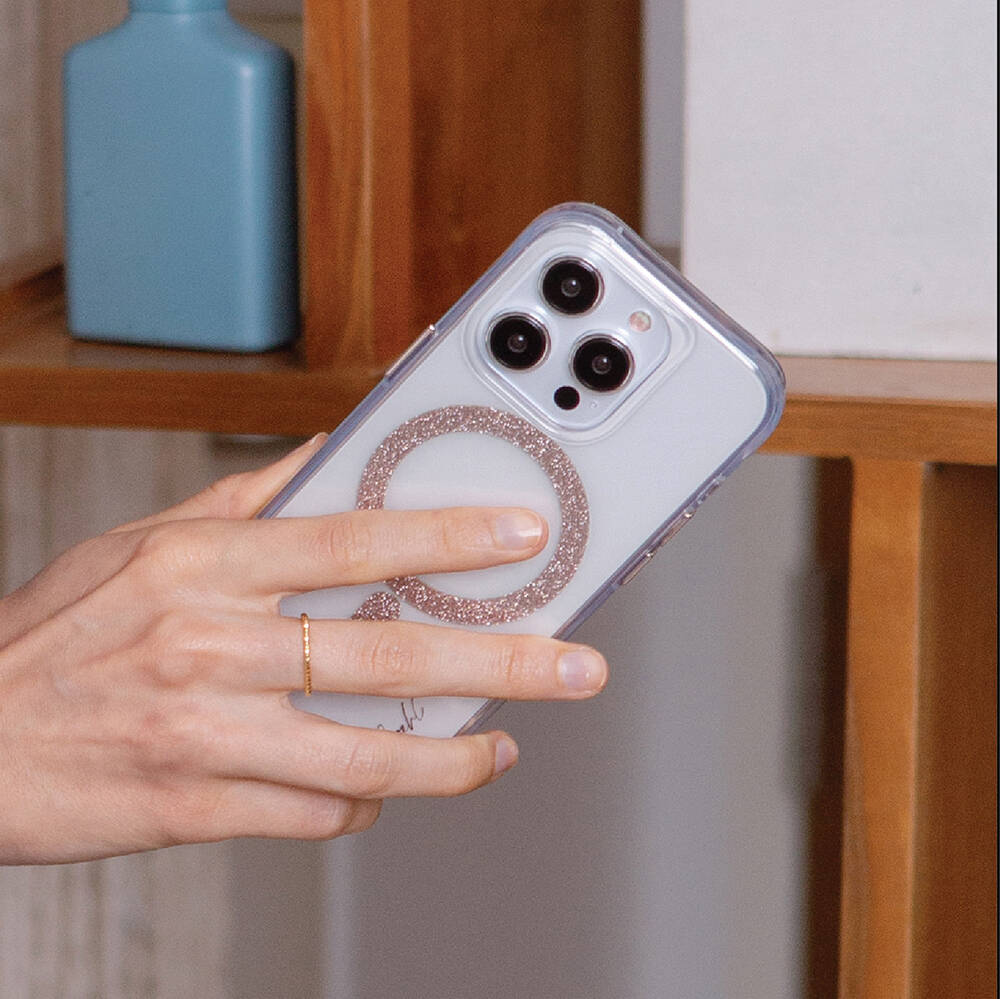 Apple iPhone 15 Pro Max Kılıf M-safe Şarj Özellikli Simli Magnetik Coehl Glace Kapak Rose Gold