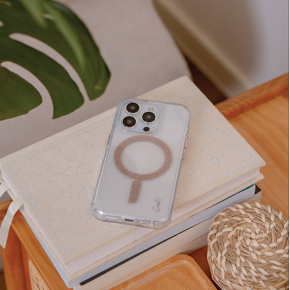 Apple iPhone 15 Pro Max Kılıf M-safe Şarj Özellikli Simli Magnetik Coehl Glace Kapak Rose Gold