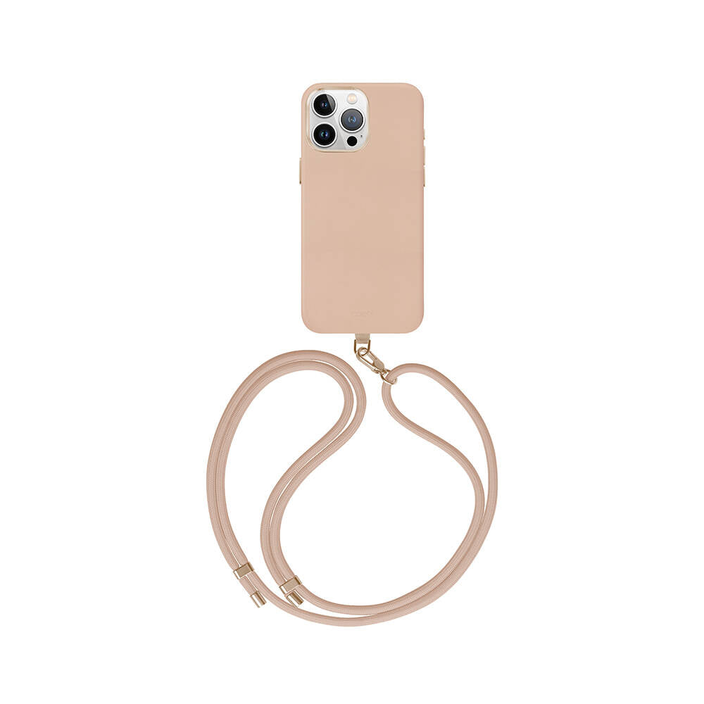 Apple iPhone 15 Pro Max Kılıf M-safe Şarj Özellikli Soft Arka Yüzey Askı İpli Coehl Muse Kapak Rose Gold