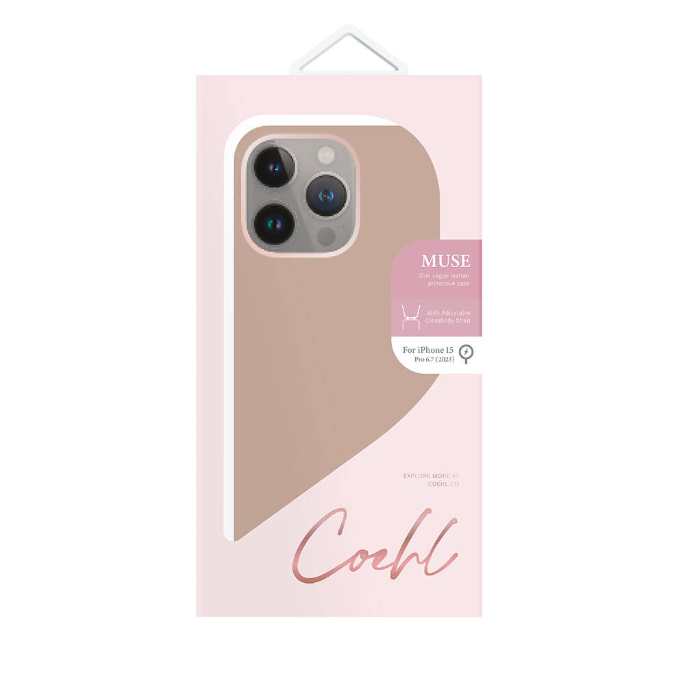 Apple iPhone 15 Pro Max Kılıf M-safe Şarj Özellikli Soft Arka Yüzey Askı İpli Coehl Muse Kapak Rose Gold