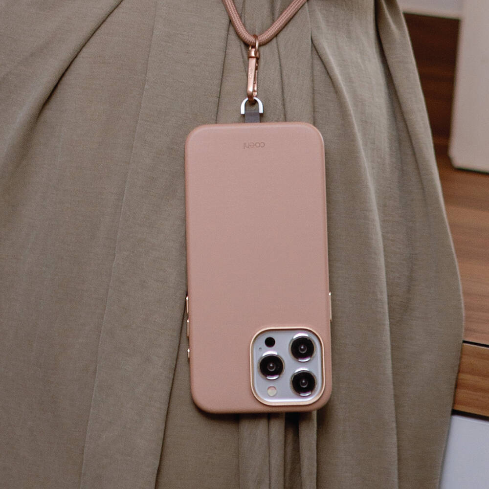 Apple iPhone 15 Pro Max Kılıf M-safe Şarj Özellikli Soft Arka Yüzey Askı İpli Coehl Muse Kapak Rose Gold