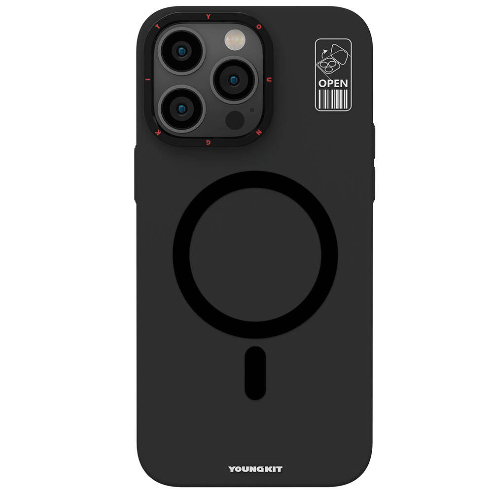 Apple iPhone 15 Pro Max Kılıf M-safe Şarj Özellikli Standlı YoungKit Hermit Bracket Serisi Kapak Gri