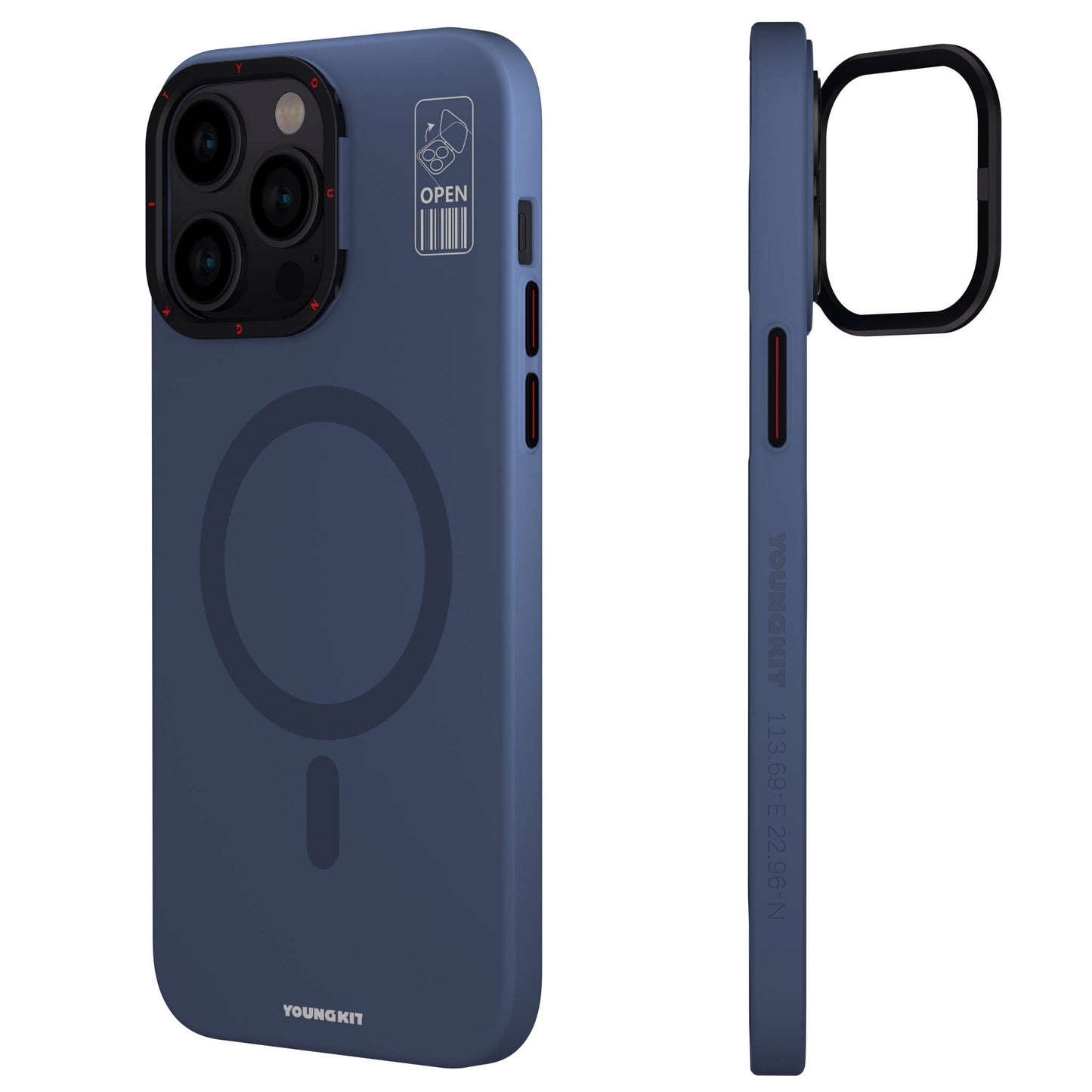 Apple iPhone 15 Pro Max Kılıf M-safe Şarj Özellikli Standlı YoungKit Hermit Bracket Serisi Kapak Mavi