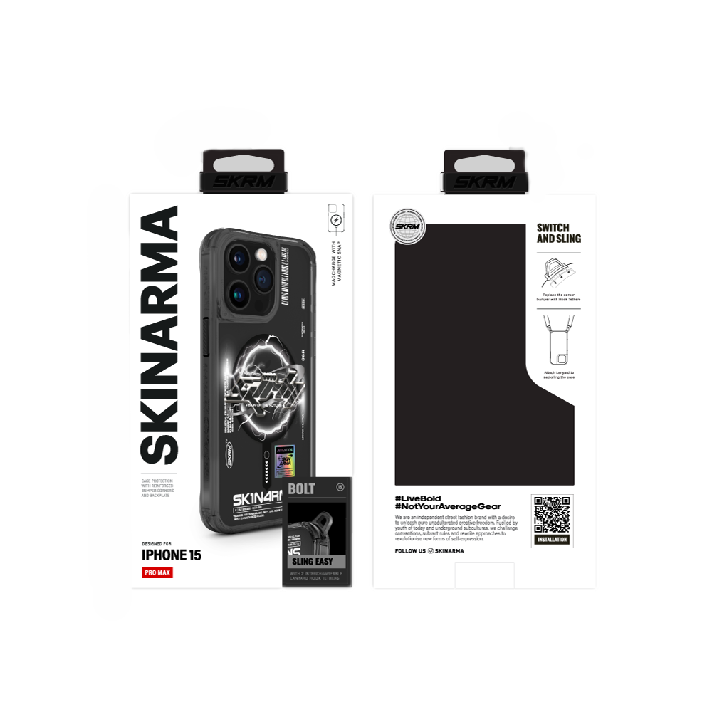 Apple iPhone 15 Pro Max Kılıf M-safe Şarj Özellikli Yazı Desenli SkinArma Bolt Kapak Mavi