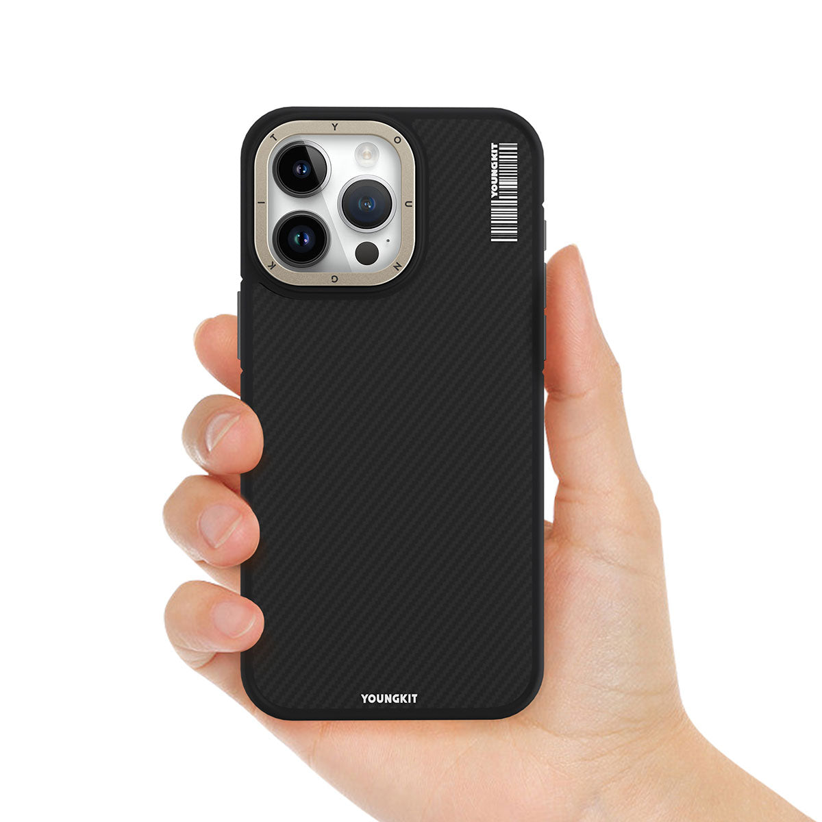 Apple iPhone 15 Pro Max Kılıf M-safe Şarj Özellikli YoungKit 600D Kevlar Kapak Siyah
