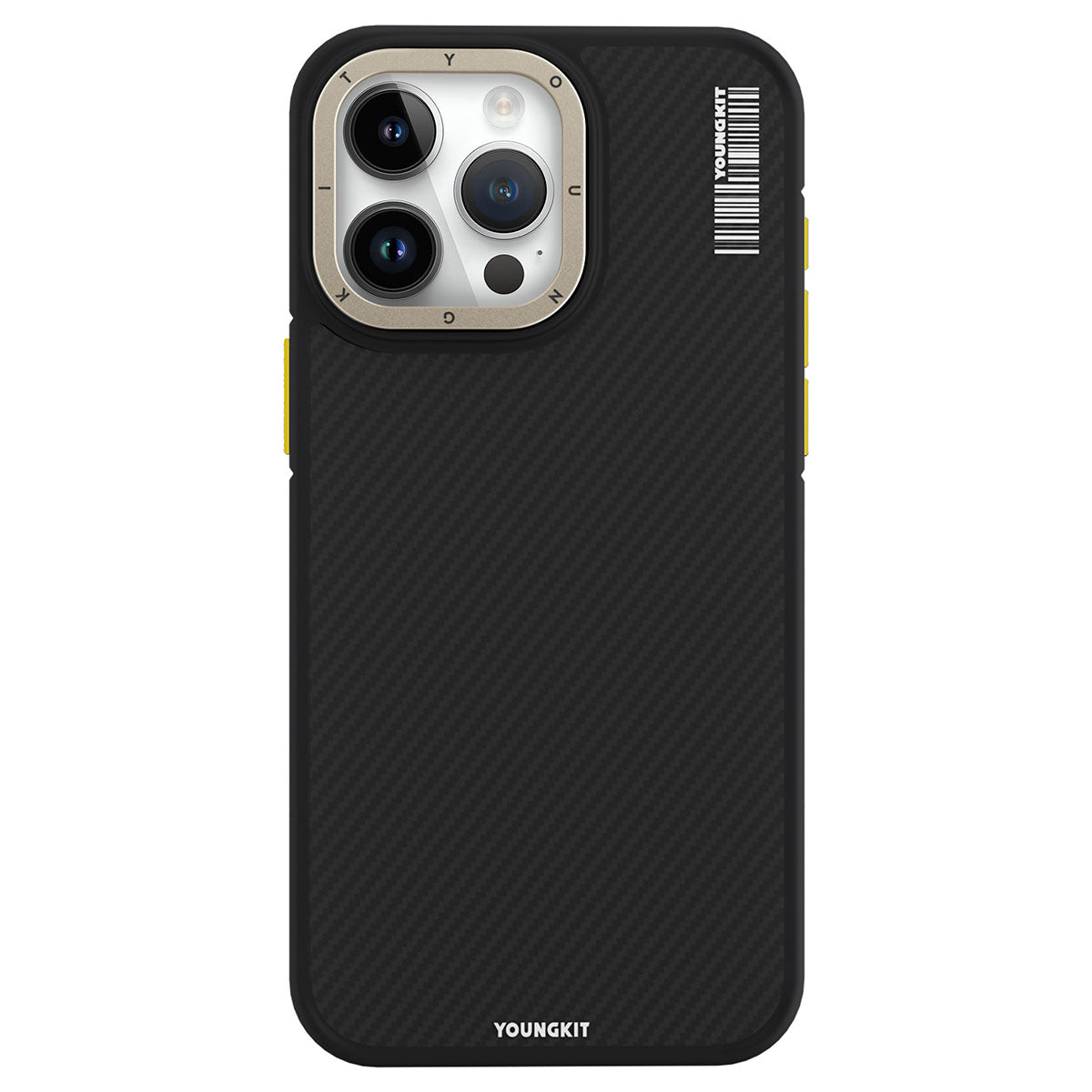 Apple iPhone 15 Pro Max Kılıf M-safe Şarj Özellikli YoungKit 600D Kevlar Kapak Siyah