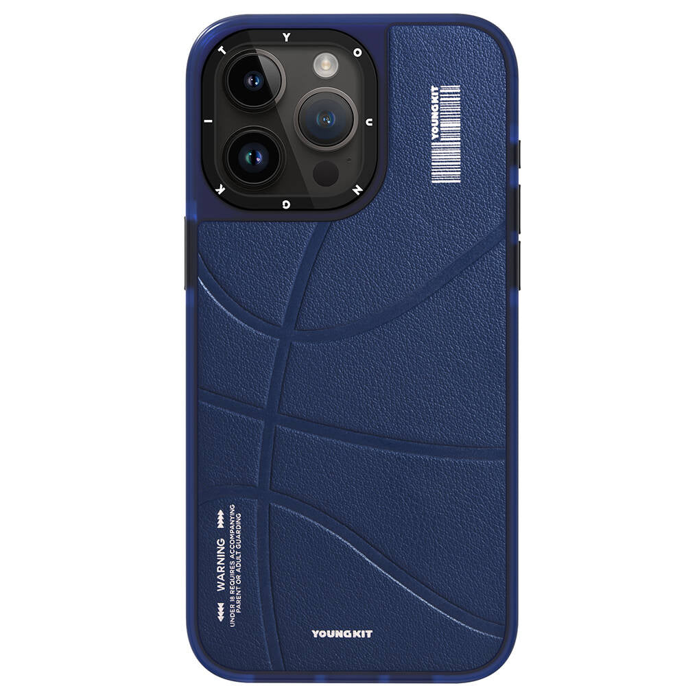 Apple iPhone 15 Pro Max Kılıf M-safe Şarj Özellikli Youngkit Backboard Serisi Leather Kapak Mavi