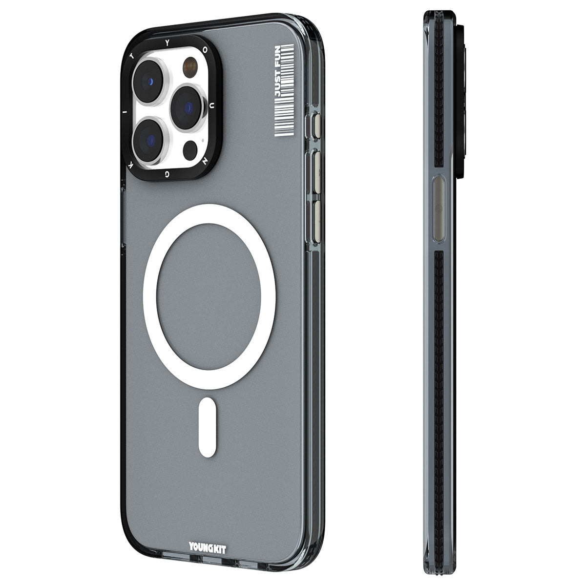 Apple iPhone 15 Pro Max Kılıf M-safe Şarj Özellikli YoungKit Crystal Color Serisi Kapak Siyah