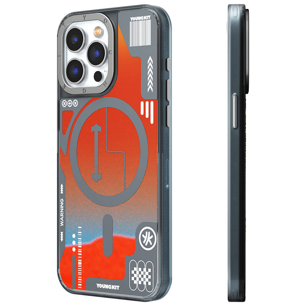 Apple iPhone 15 Pro Max Kılıf M-safe Şarj Özellikli YoungKit Galaxy Serisi Kapak Yeşil