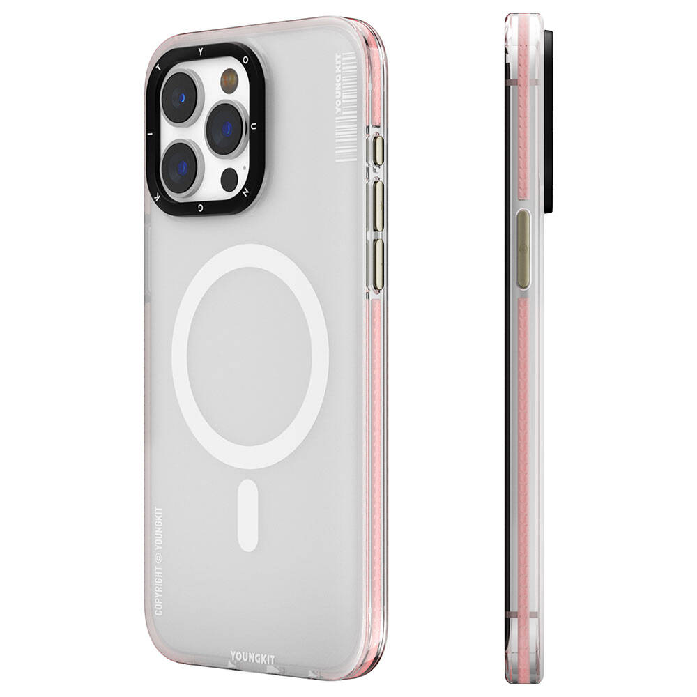 Apple iPhone 15 Pro Max Kılıf M-safe Şarj Özellikli Youngkit Jiansha Serisi Kapak Pembe