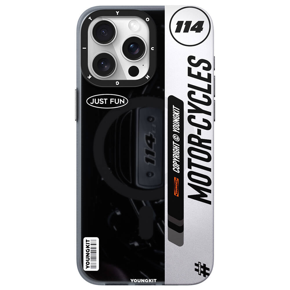 Apple iPhone 15 Pro Max Kılıf M-safe Şarj Özellikli Youngkit Motorcycle Legend Serisi Kapak Yeşil