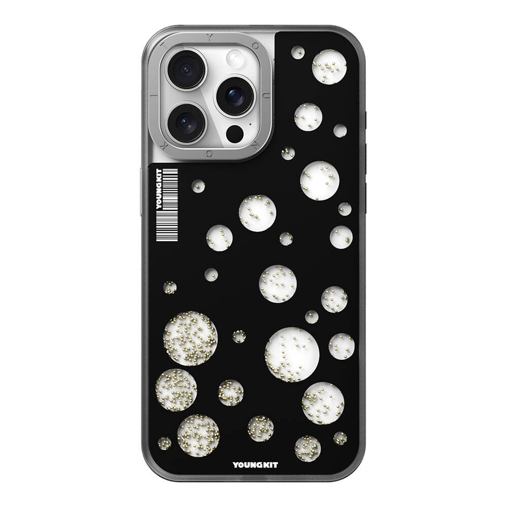 Apple iPhone 15 Pro Max Kılıf M-safe Şarj Özellikli Youngkit Quicksand Beads Serisi Kapak Siyah