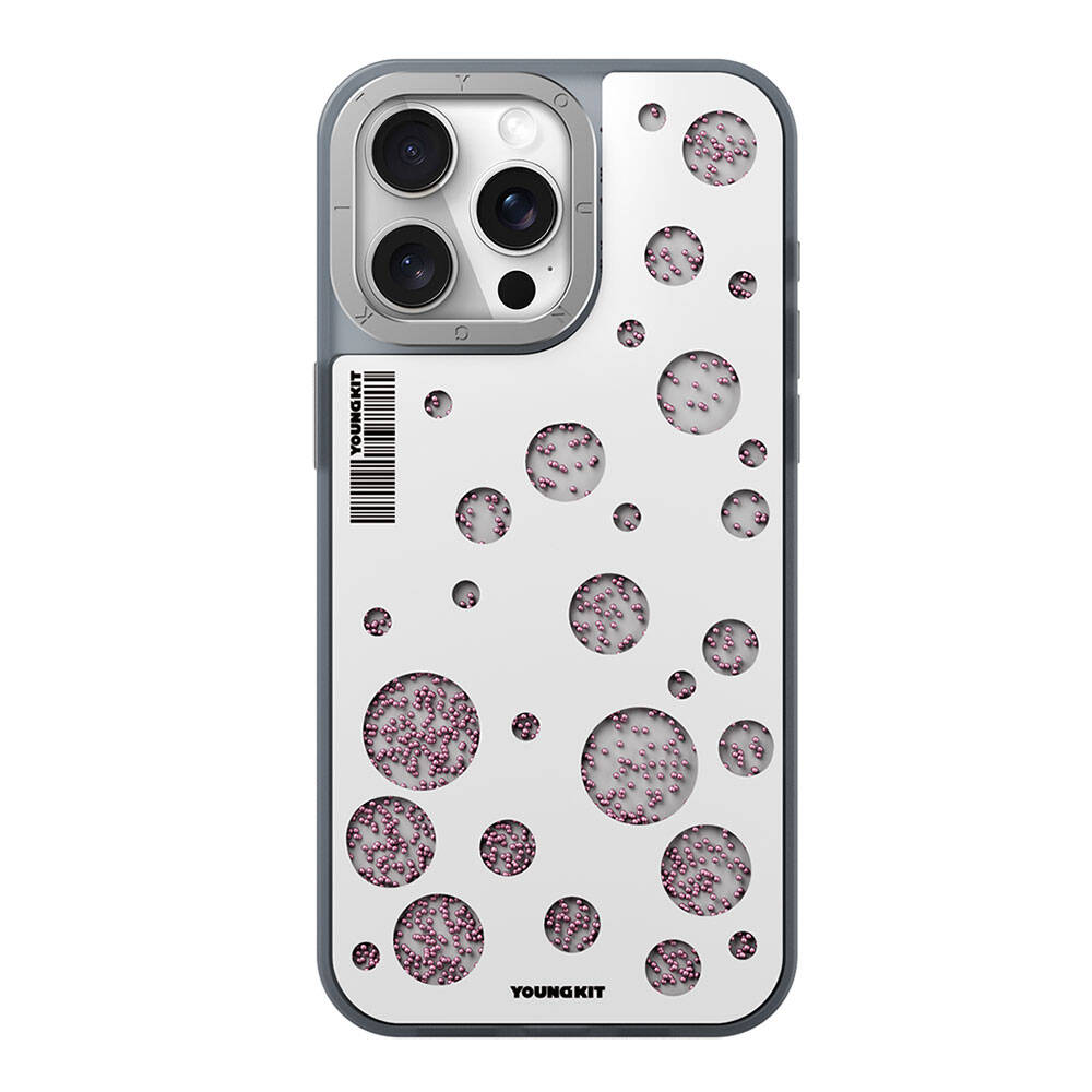 Apple iPhone 15 Pro Max Kılıf M-safe Şarj Özellikli Youngkit Quicksand Beads Serisi Kapak Beyaz