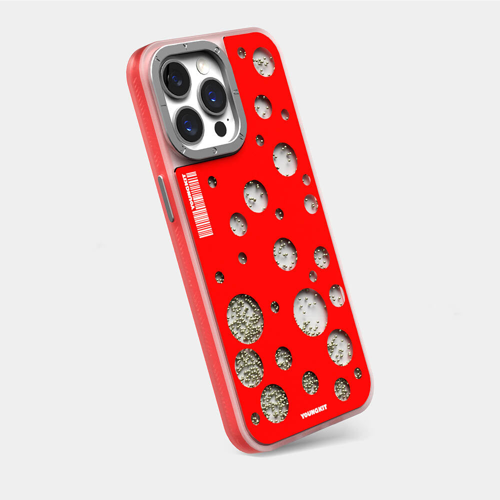 Apple iPhone 15 Pro Max Kılıf M-safe Şarj Özellikli Youngkit Quicksand Beads Serisi Kapak Beyaz