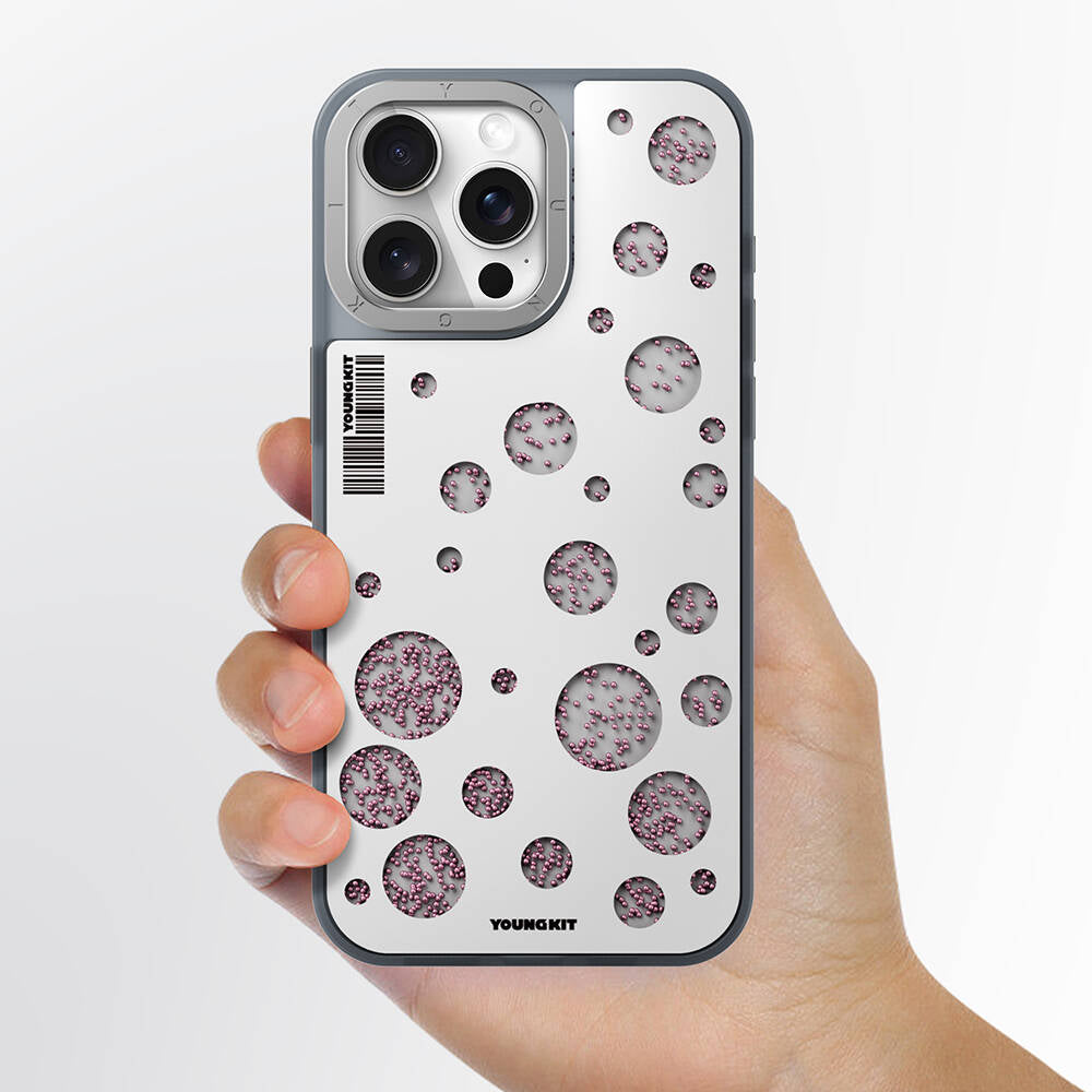 Apple iPhone 15 Pro Max Kılıf M-safe Şarj Özellikli Youngkit Quicksand Beads Serisi Kapak Beyaz