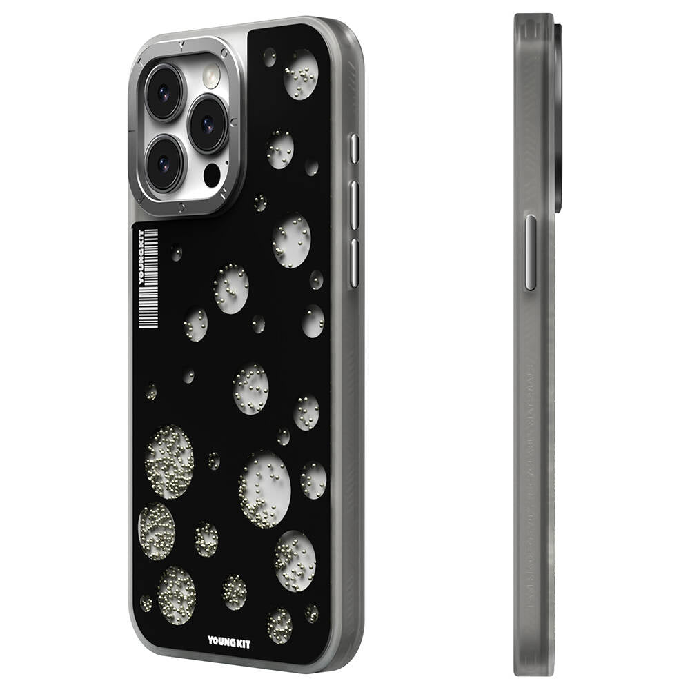 Apple iPhone 15 Pro Max Kılıf M-safe Şarj Özellikli Youngkit Quicksand Beads Serisi Kapak Beyaz