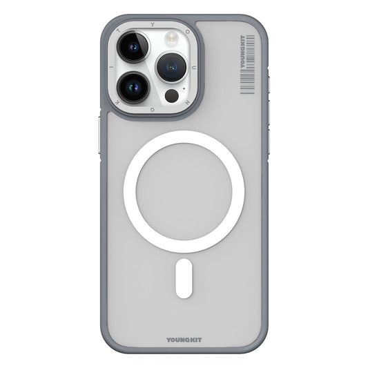 Apple iPhone 15 Pro Max Kılıf M-safe Şarj Özellikli Youngkit Rock Sand Serisi Kapak Gri