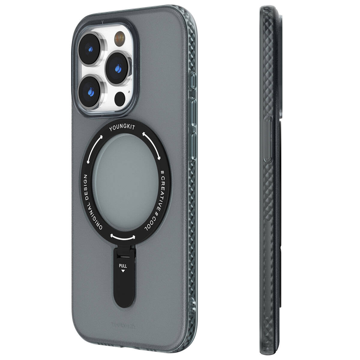 Apple iPhone 15 Pro Max Kılıf M-safe Şarj Özellikli Youngkit Rock Serisi Kapak Siyah