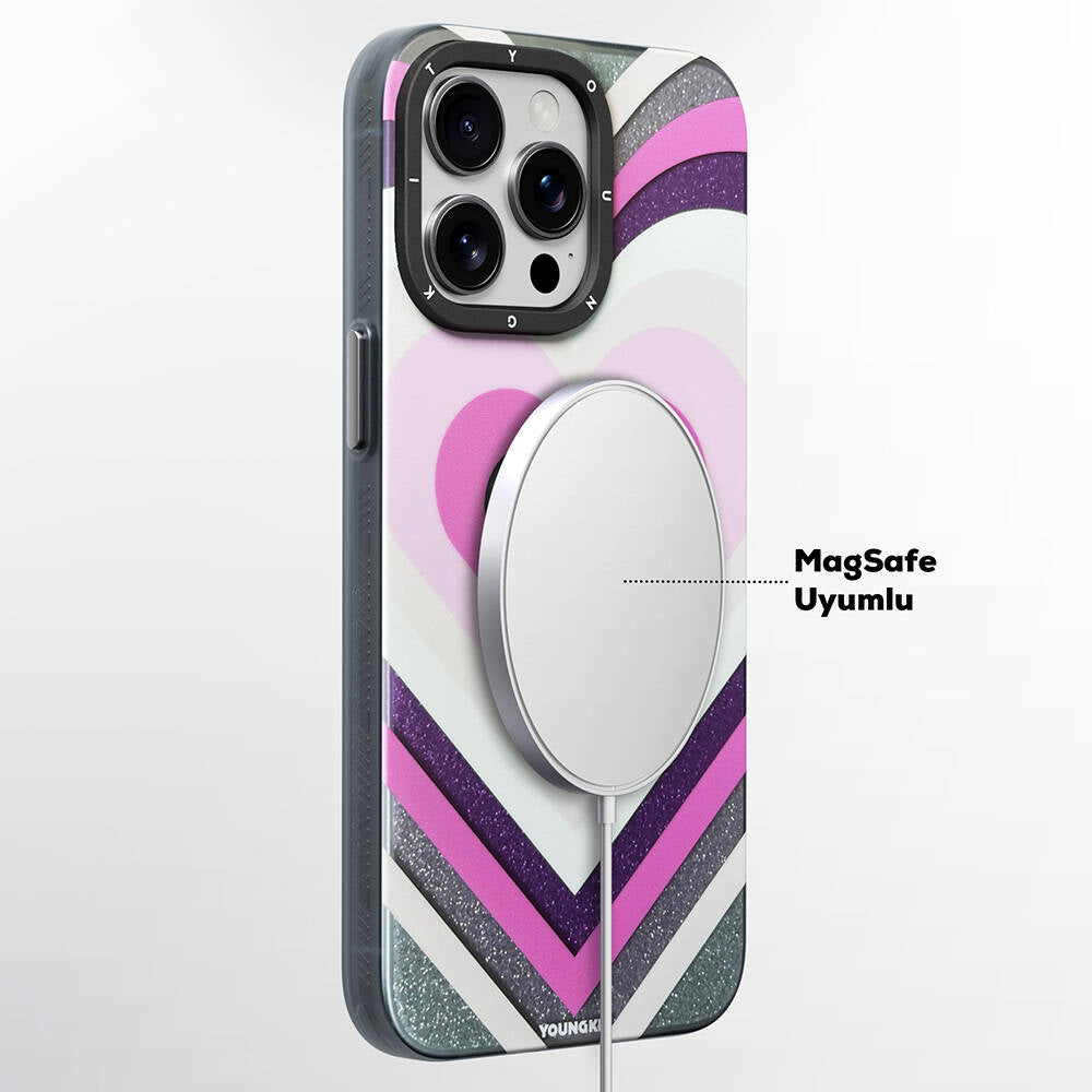 Apple iPhone 15 Pro Max Kılıf M-safe Şarj Özellikli Youngkit Star Dazzle Serisi Kapak Pembe