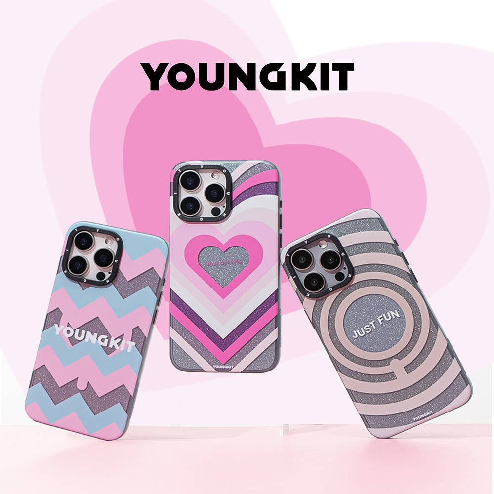 Apple iPhone 15 Pro Max Kılıf M-safe Şarj Özellikli Youngkit Star Dazzle Serisi Kapak Gri