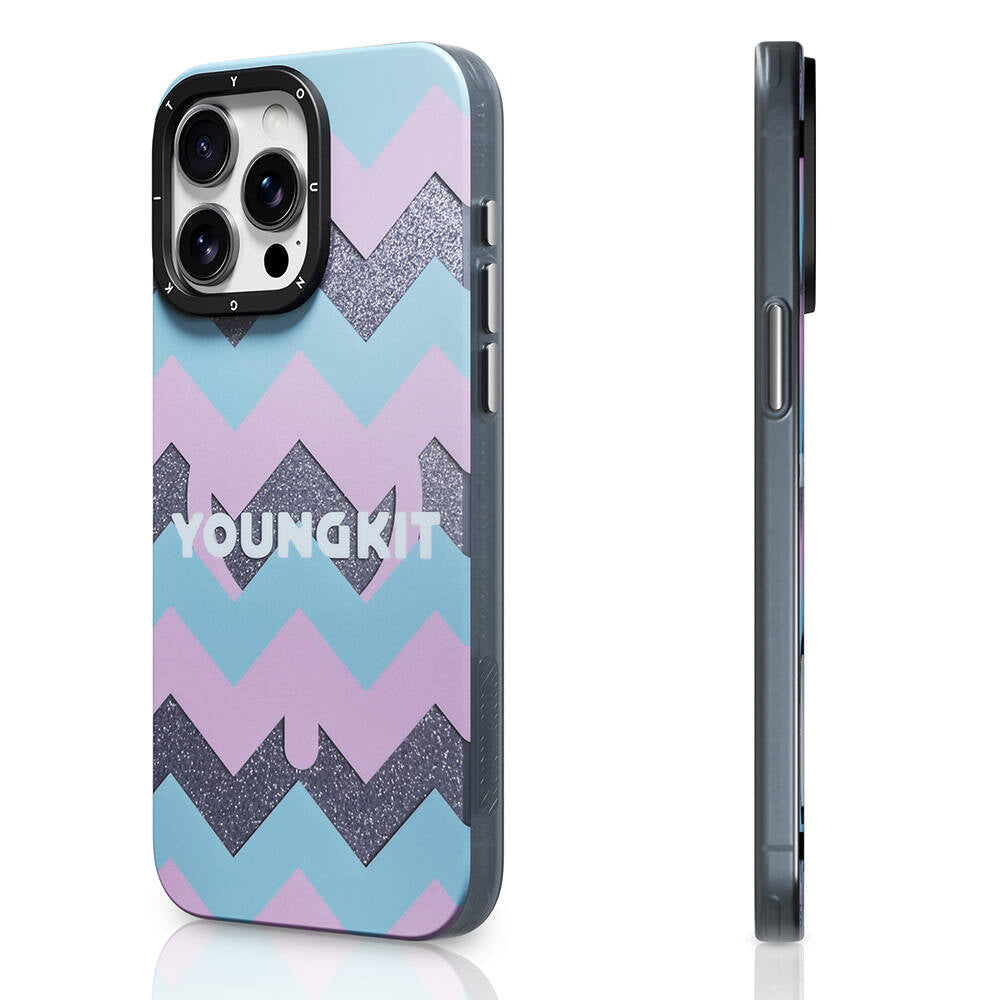 Apple iPhone 15 Pro Max Kılıf M-safe Şarj Özellikli Youngkit Star Dazzle Serisi Kapak Turkuaz