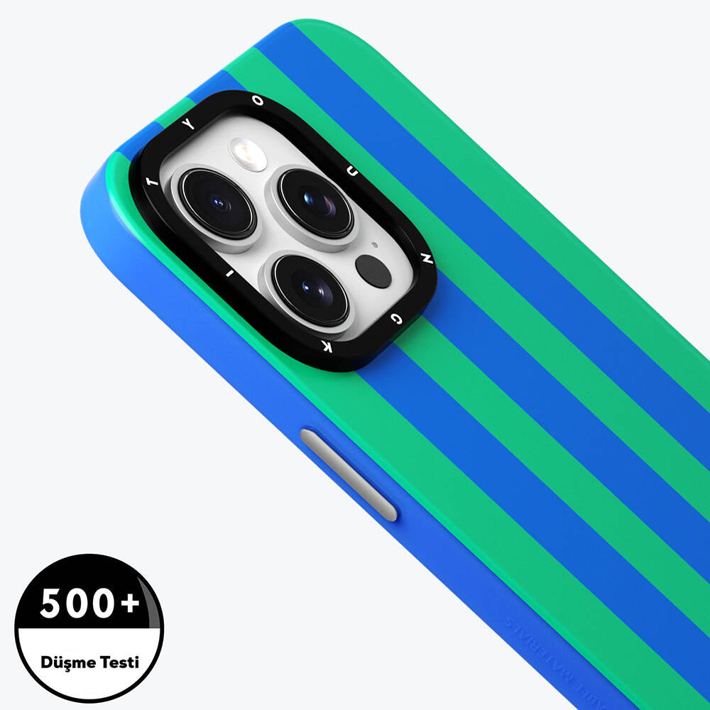 Apple iPhone 15 Pro Max Kılıf M-safe Şarj Özellikli Youngkit Striped Piano Keys Serisi Kapak Mavi