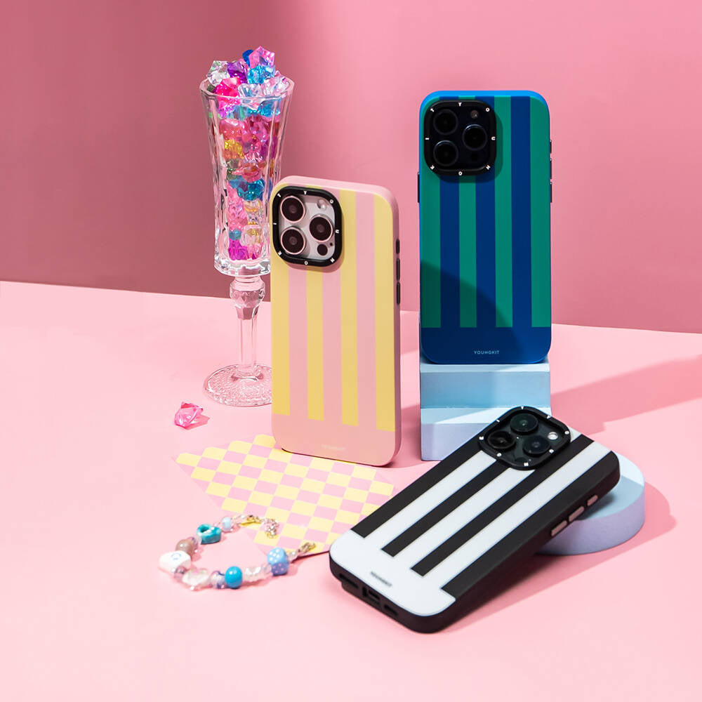 Apple iPhone 15 Pro Max Kılıf M-safe Şarj Özellikli Youngkit Striped Piano Keys Serisi Kapak Mavi