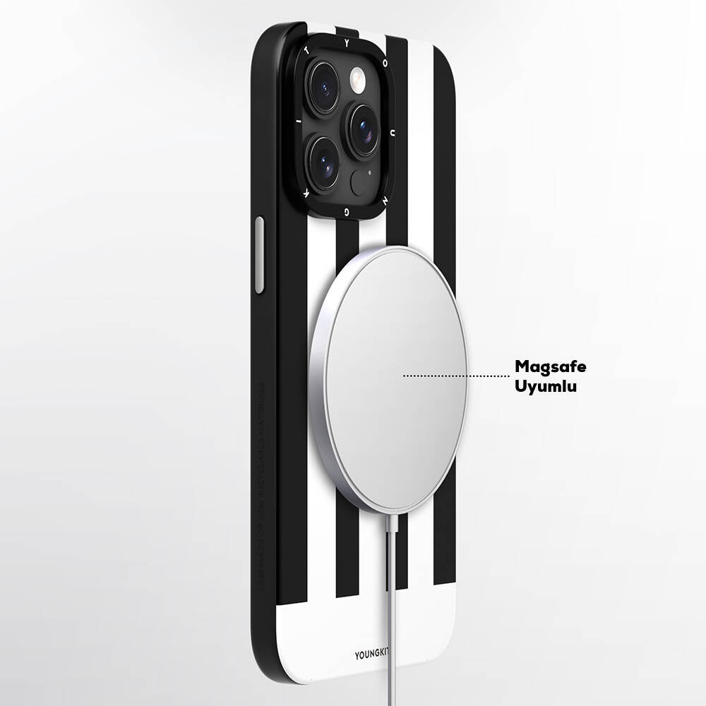 Apple iPhone 15 Pro Max Kılıf M-safe Şarj Özellikli Youngkit Striped Piano Keys Serisi Kapak Mavi