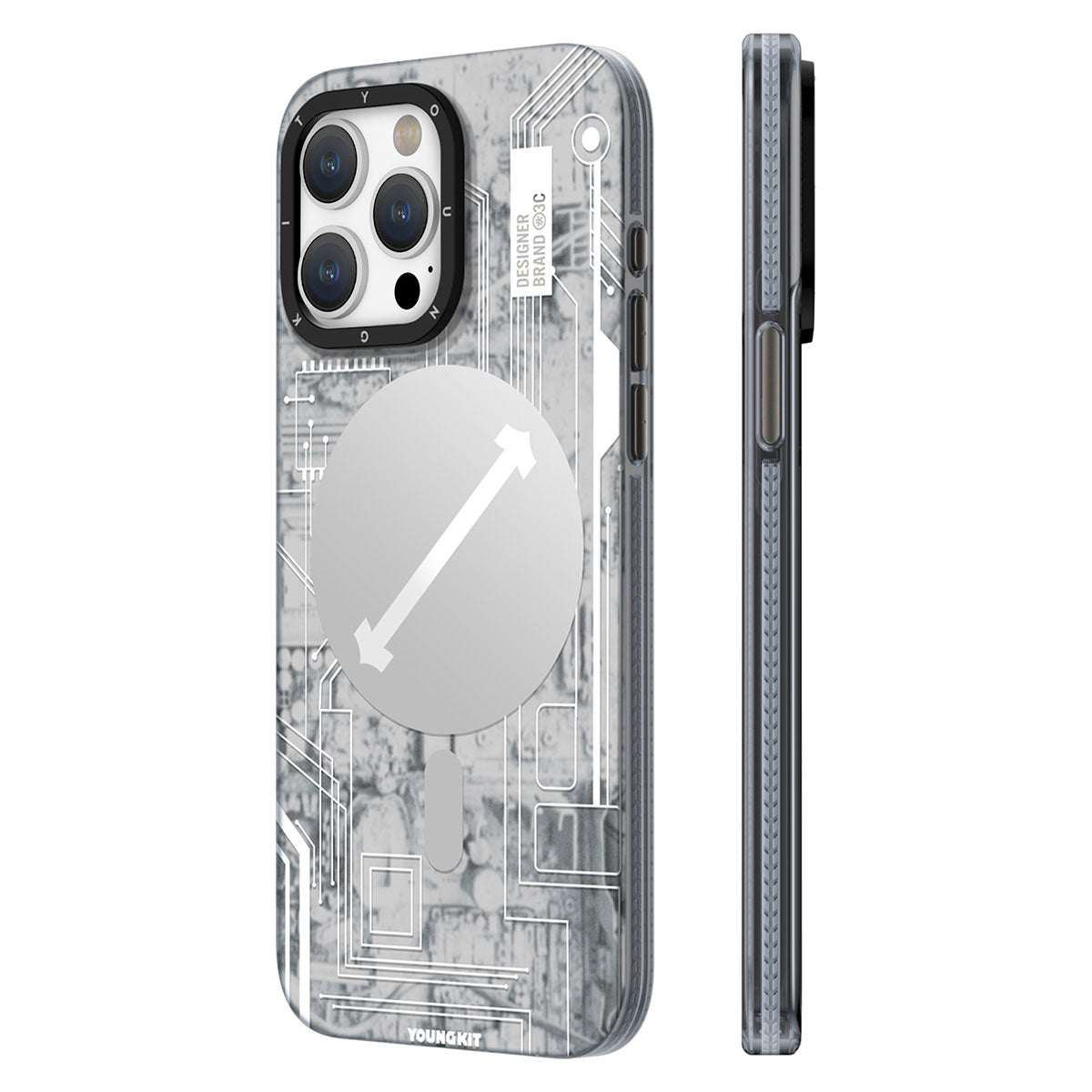 Apple iPhone 15 Pro Max Kılıf M-safe Şarj Özellikli YoungKit Technology Serisi Kapak Beyaz