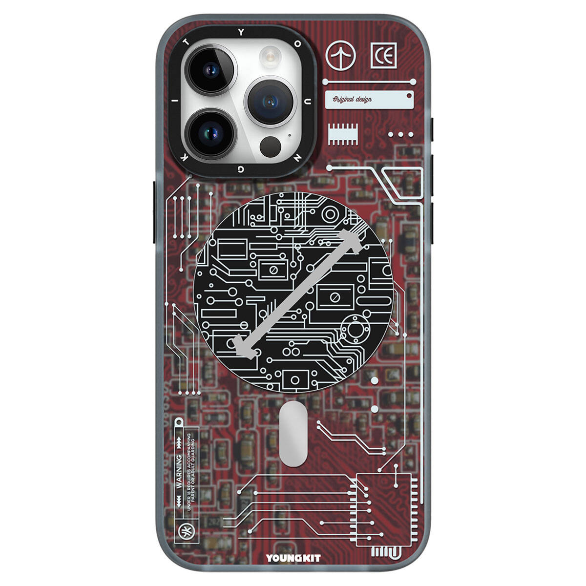 Apple iPhone 15 Pro Max Kılıf M-safe Şarj Özellikli YoungKit Technology Serisi Kapak Kırmızı