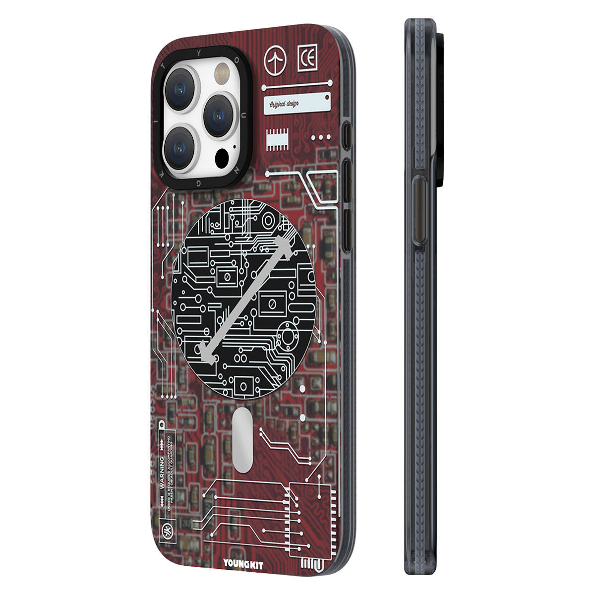 Apple iPhone 15 Pro Max Kılıf M-safe Şarj Özellikli YoungKit Technology Serisi Kapak Kırmızı
