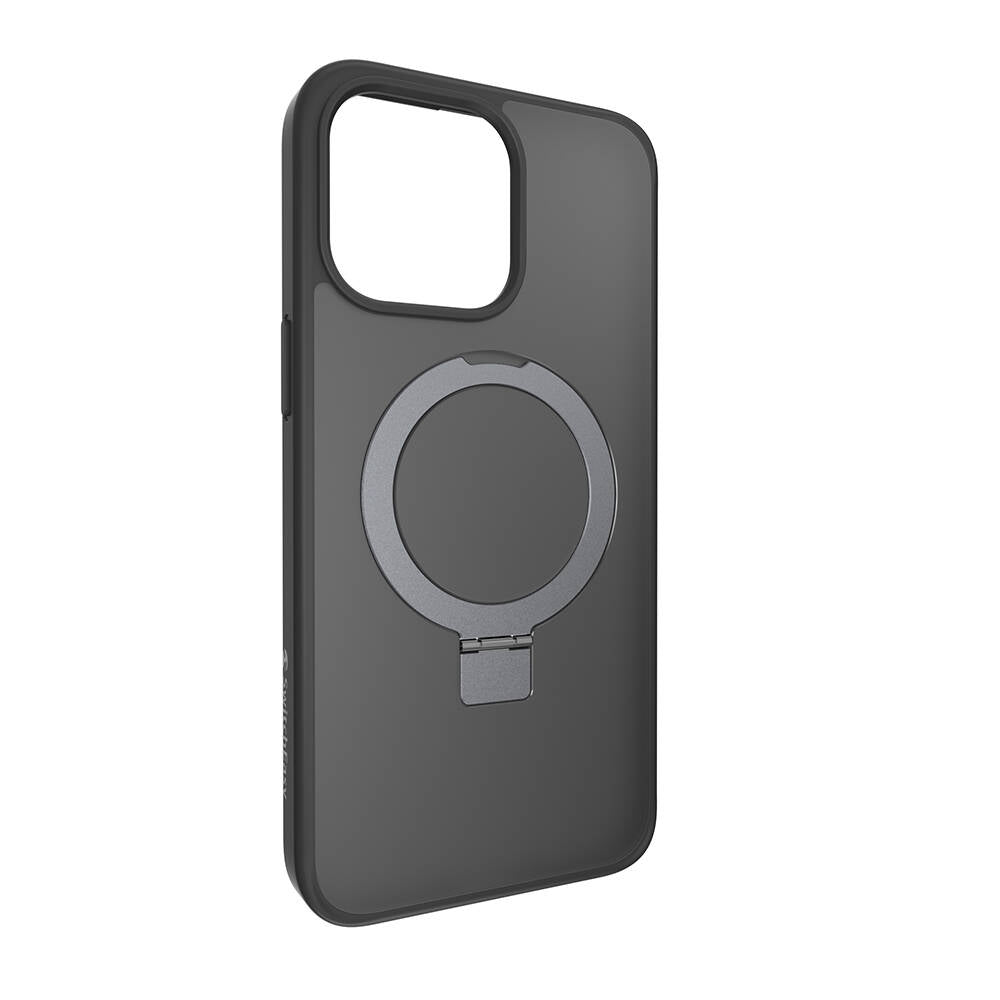 Apple iPhone 15 Pro Max Kılıf M-safe Şarj Özellikli Yüzük Standlı Lisanslı Switcheasy Magstand-M Kapak Siyah