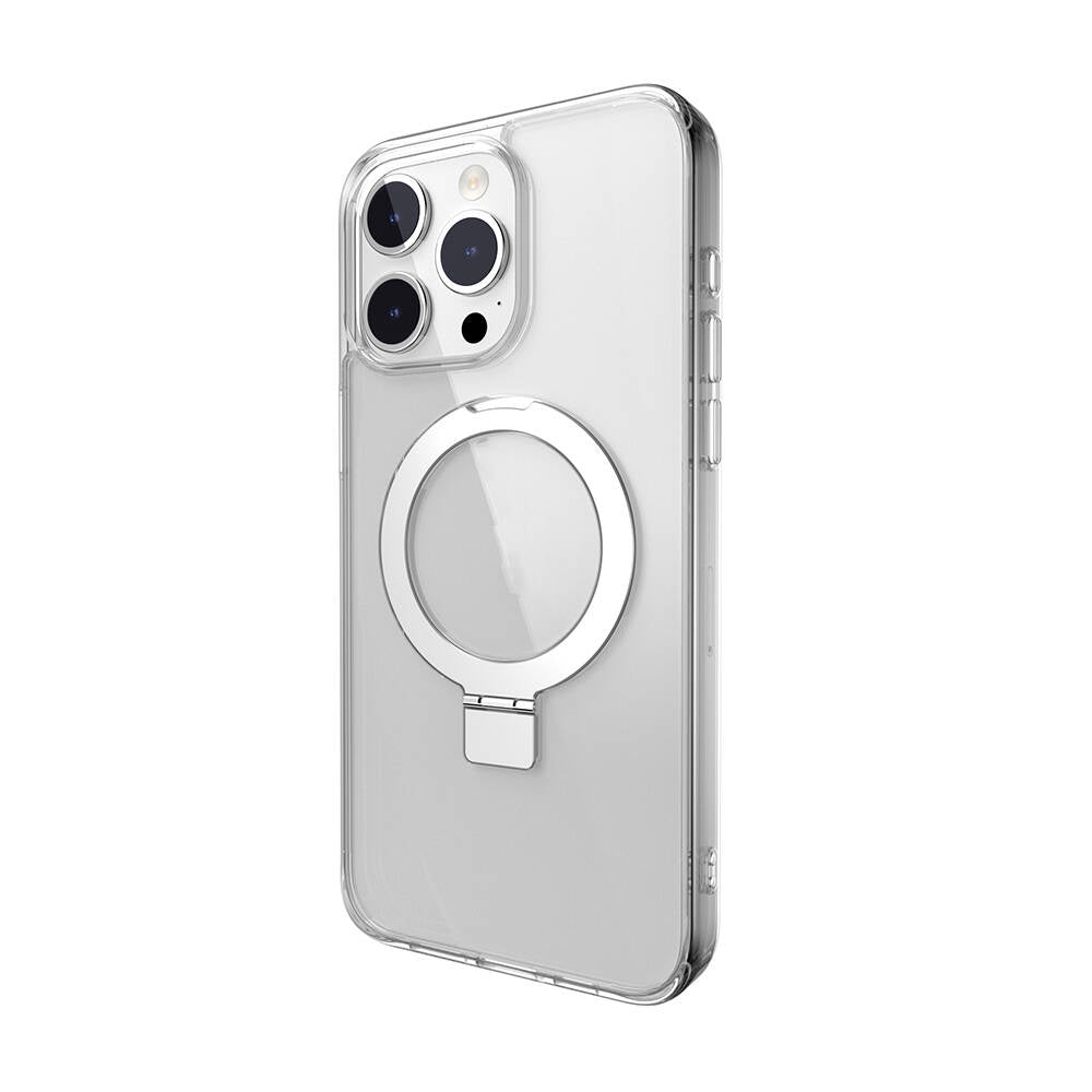 Apple iPhone 15 Pro Max Kılıf M-safe Şarj Özellikli Yüzük Standlı Lisanslı Switcheasy Magstand-M Kapak Renksiz
